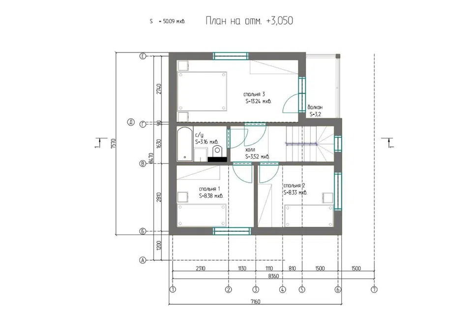 Планировка проекта дома «Каркасный дом 100 С» — 100 м² — лист 2