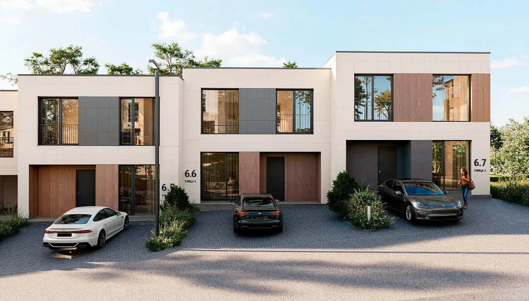 Дуплекс 159,87 м² в посёлке «Крона» — рендер фасада