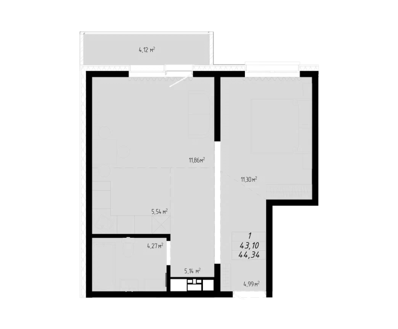 ЖК «Кино» — планировка 44,34 м²