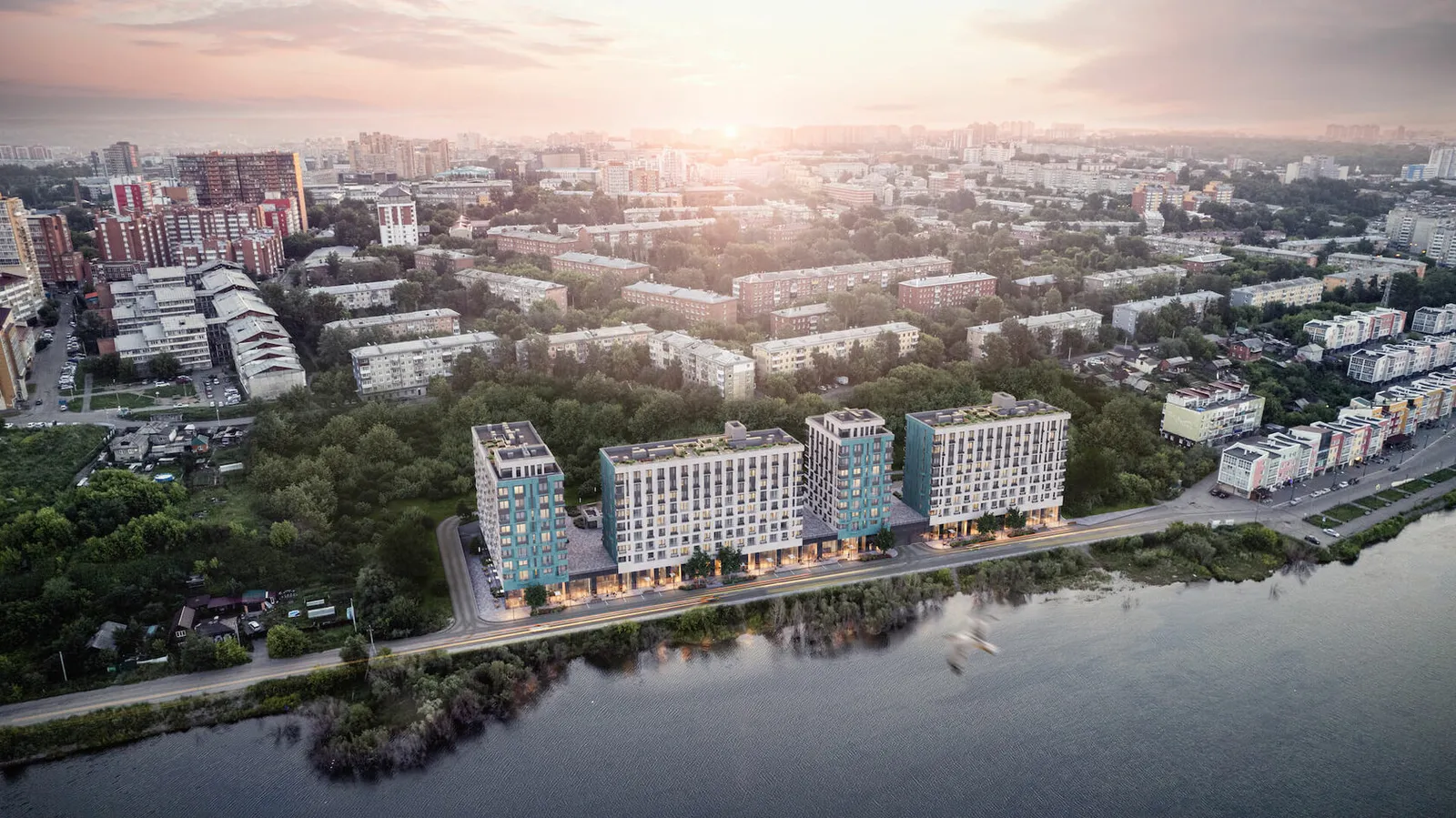 ЖК Riverang — вид с высоты на набережную Ангары