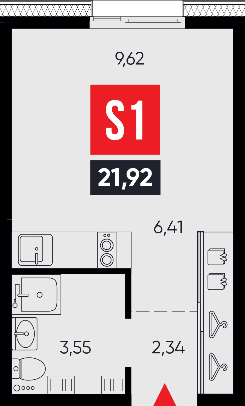 ЖК «Смартаменты» — планировка студии 21,92 м² (S1)