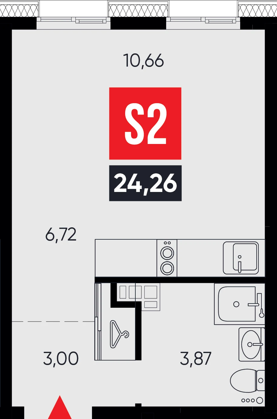 ЖК «Смартаменты» — планировка студии 24,26 м² (S2)