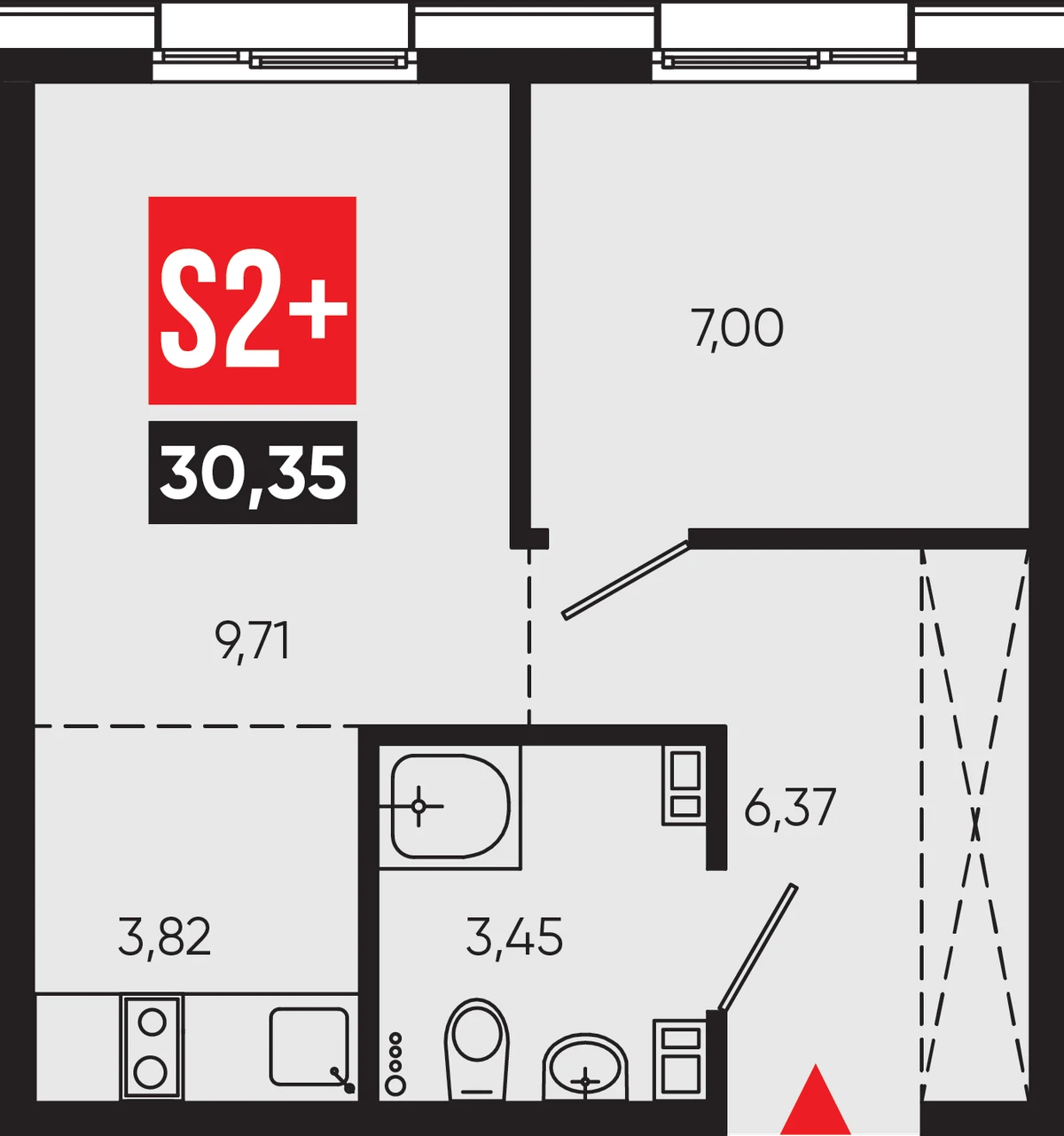 ЖК «Смартаменты» — планировка студии 30,35 м² (S2+)