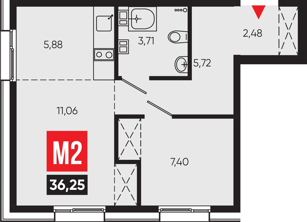 ЖК «Смартаменты» — планировка 1-комнатной 36,25 м² (M2)